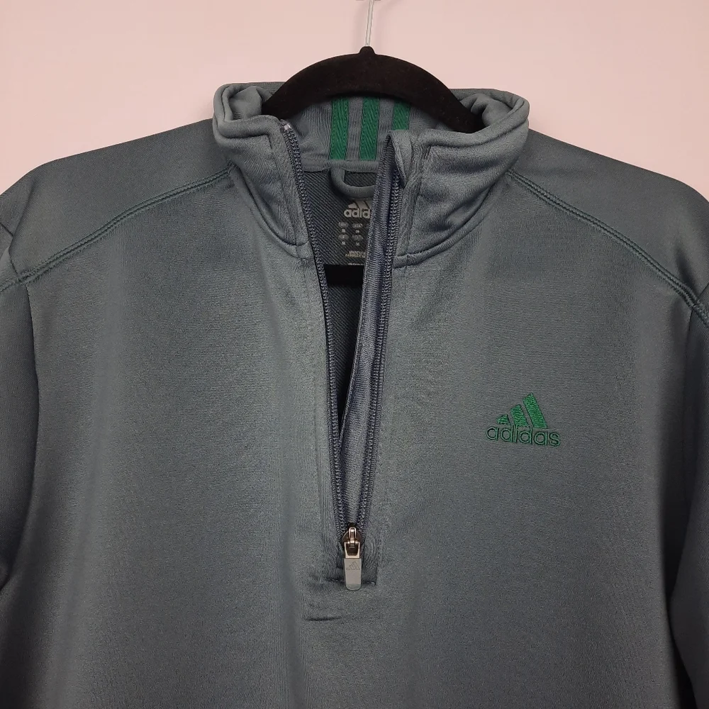 Adidas Men's Gray and Green 1/4 Zip Pullover Sweatshirt size Medium